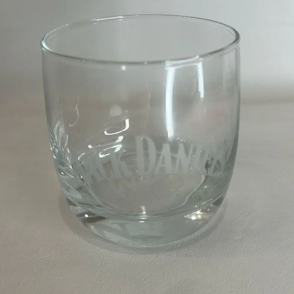 Jack Daniel’s 8 Oz Rocks Cocktail Clear Glass White Etching Stamped White Letter